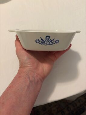 Corningware White Casserole Dish with Blue Floral Motif